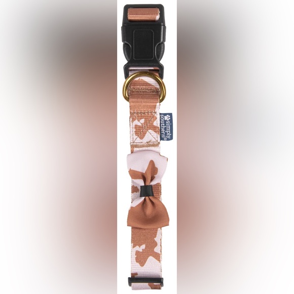 NWT Simply Southern white & brown cow print Bow Dog Collar - Picture 2 of 3